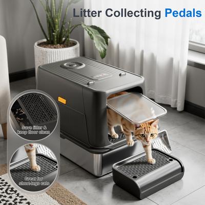 Show full view: Casfuy Rechargeable Stainless Steel Cat Litter Box with Smart Odor Control System, XX-Large, 70-L slide 8 of 9