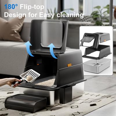 Show full view: Casfuy Rechargeable Stainless Steel Cat Litter Box with Smart Odor Control System, XX-Large, 70-L slide 5 of 9