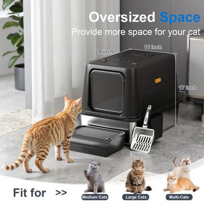 Show full view: Casfuy Rechargeable Stainless Steel Cat Litter Box with Smart Odor Control System, XX-Large, 70-L slide 4 of 9