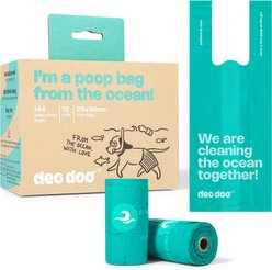 Deo Doo 100% PRC from Ocean Dog Poop Bags with Handles, Unscented, 144 count