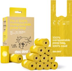 Deo Doo 100% Compostable Dog Poop Bags with Handles, Unscented, 144 count