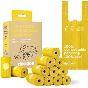 Deo Doo 100% Compostable Dog Poop Bags with Handles, Unscented, 144 count