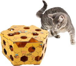 allforpaws Cartoon-Fuzzy Hive Cat Puzzle Box, Orange, 15 x 7.3 x 13-in
