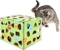 allforpaws Cartoon-Furry Pac Quest Cat Puzzle Box, Green, 15.2 x 11 x 11-in