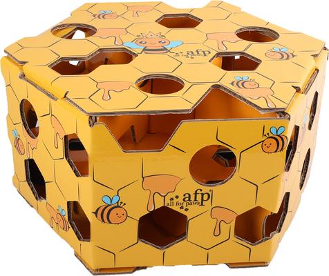 Show full view: allforpaws Cartoon-Fuzzy Hive Cat Puzzle Box, Orange, 15 x 7.3 x 13-in slide 3 of 3