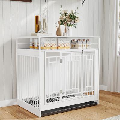 Show full view: Yafylly 43.3-Inch Chew-Proof Decorative Dog House with Storage Shelf, Large, White slide 2 of 8