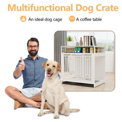 Show full view: Yafylly 43.3-Inch Chew-Proof Decorative Dog House with Storage Shelf, Large, White slide 7 of 8