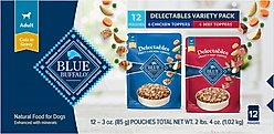 Blue Buffalo Delectables Chicken & Beef Dinner Variety Pack Grain-Free Wet Dog Food Topper, 3-oz pouches, case of 12 slide 2 of 8