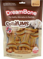 DreamBone CollaYUMS Knots Plus Collagen Chicken & Peanut Butter Flavor Dog Treat Chew, 8 count