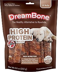 DreamBone High Protein Rolls Water Buffalo, Chicken & Peanut Butter Flavor Dog Treat Chew, 10 count slide 1 of 9