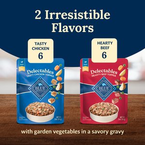 Blue Buffalo Delectables Chicken & Beef Dinner Variety Pack Grain-Free Wet Dog Food Topper, 3-oz pouches, case of 12