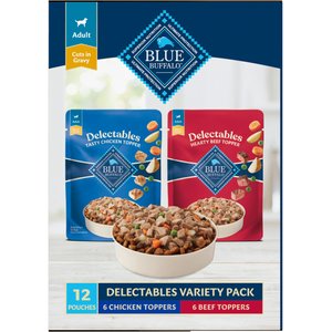 Blue Buffalo Delectables Chicken & Beef Dinner Variety Pack Grain-Free Wet Dog Food Topper, 3-oz pouches, case of 12