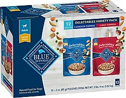Blue Buffalo Delectables Chicken & Beef Dinner Variety Pack Grain-Free Wet Dog Food Topper, 3-oz pouches, case of 12