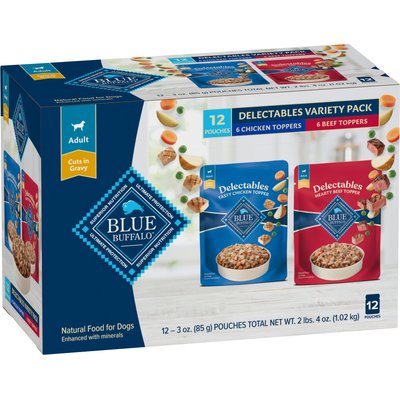 Blue Buffalo Blue Buffalo Delectables Chicken & Beef Dinner Variety Pack Grain-Free Wet Dog Food Topper, 3-oz pouches, case of 12