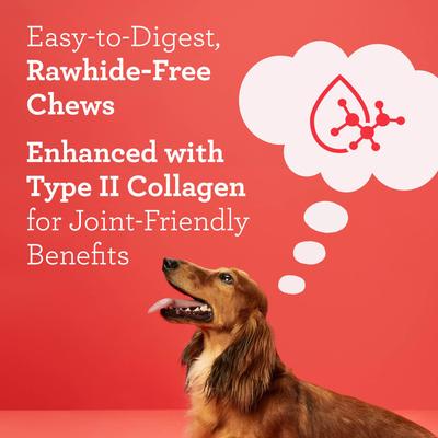 Show full view: DreamBone CollaYUMS Knots Plus Collagen Chicken & Peanut Butter Flavor Rawhide Free Dog Chews, 14 count slide 5 of 12