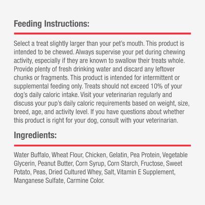 Show full view: DreamBone High Protein Rolls Water Buffalo, Chicken & Peanut Butter Flavor Rawhide Free Dog Chews, 4 count slide 10 of 11