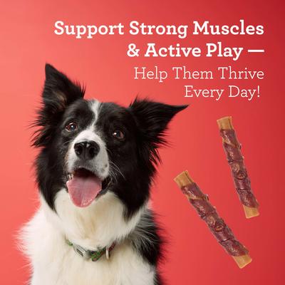 Show full view: DreamBone High Protein Rolls Water Buffalo, Chicken & Peanut Butter Flavor Rawhide Free Dog Chews, 4 count slide 8 of 11