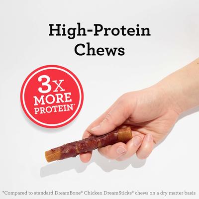 Show full view: DreamBone High Protein Rolls Water Buffalo, Chicken & Peanut Butter Flavor Rawhide Free Dog Chews, 4 count slide 4 of 11