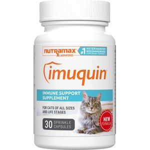 Nutramax Imuquin with Beta Glucans, Marine Lipids, Vitamins & Minerals Sprinkle Capsules Immune Supplement for Cats, 30 count