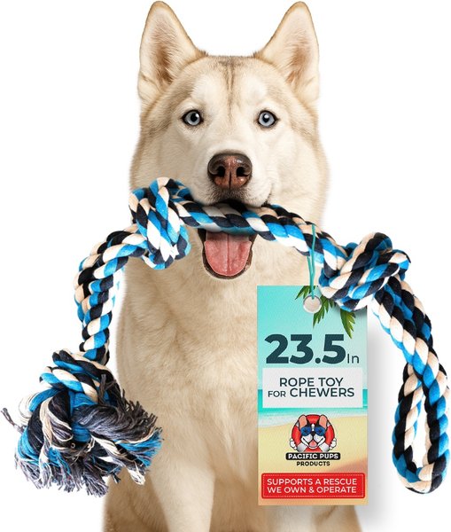 Show full view: Pacific Pups Rescue 3 Knots Tough Dog Rope Tug Toy, Large, 1 count, Blue slide 1 of 9