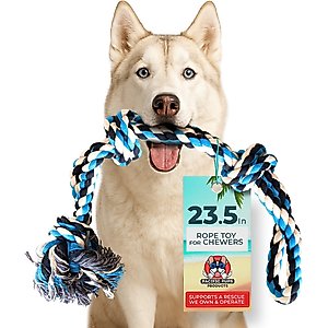 Pacific Pups Rescue 3 Knots Tough Dog Rope Tug Toy, Large, 1 count, Blue