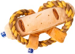 PAWTY TOYS Baguette & Pretzel Bread Snuffle with Treat Slots Squeaky Plush Dog Toy