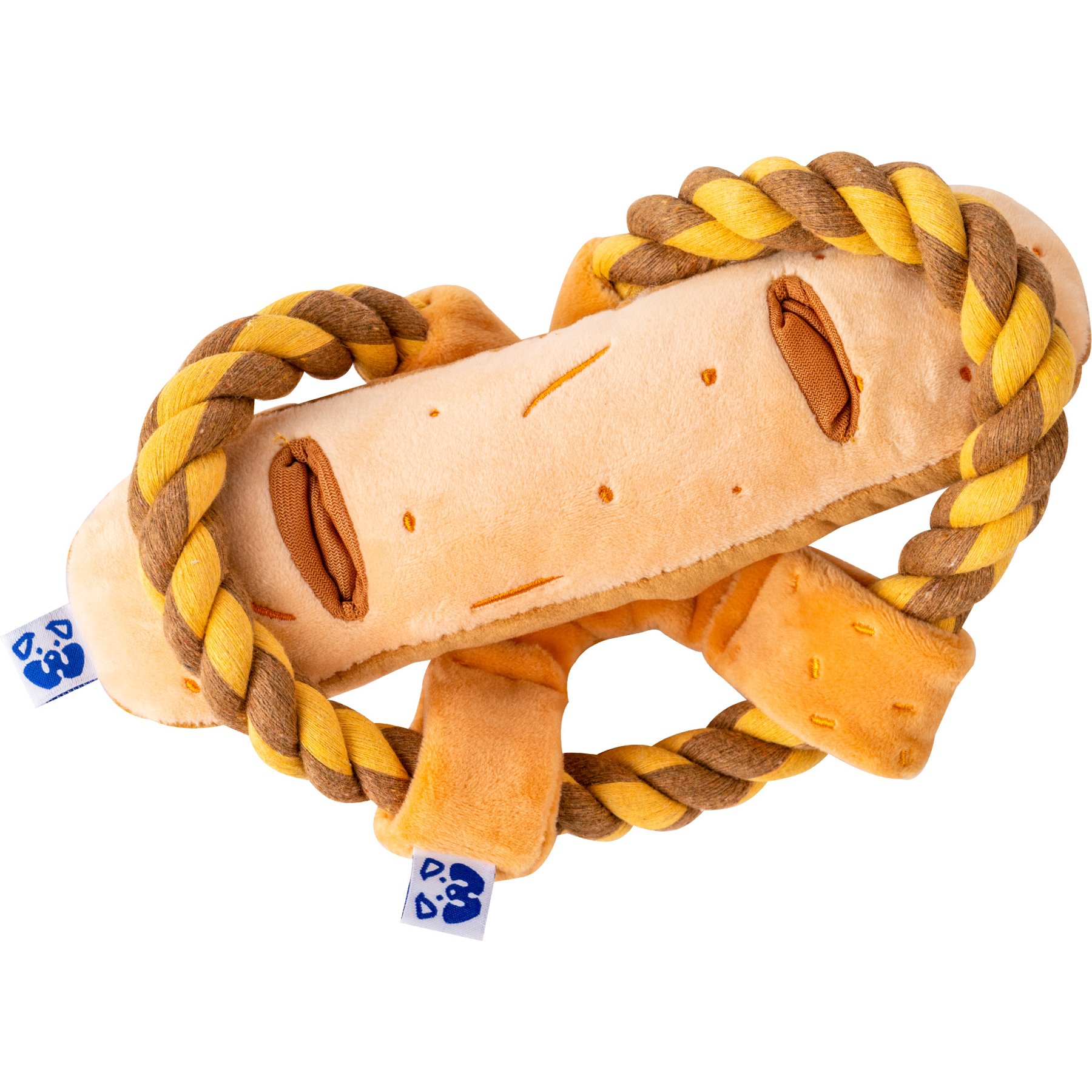 PAWTY TOYS Baguette & Pretzel Bread Snuffle with Treat Slots Squeaky Plush Dog Toy