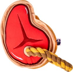 PAWTY TOYS Steak Tug Rope with Treat Slot Squeaky Plush Dog Toy