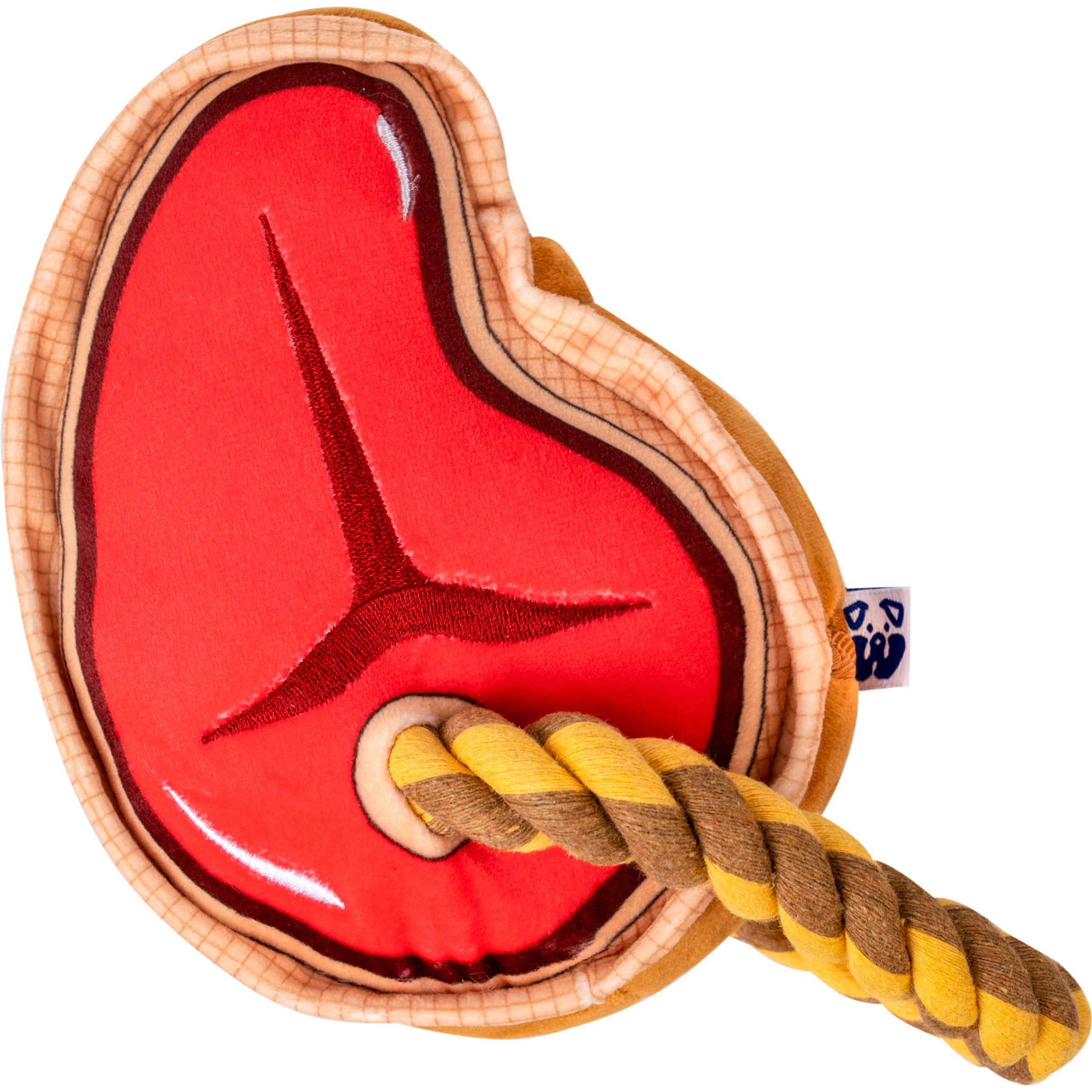 PAWTY TOYS Steak Tug Rope with Treat Slot Squeaky Plush Dog Toy
