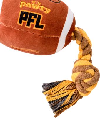 Show full view: PAWTY TOYS Football Tug Rope with Treat Slot Squeaky Plush Dog Toy slide 4 of 5