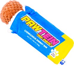 PAWTY TOYS Pawtein Bar with Treat Slot Snuffle Squeaky Plush Dog Toy