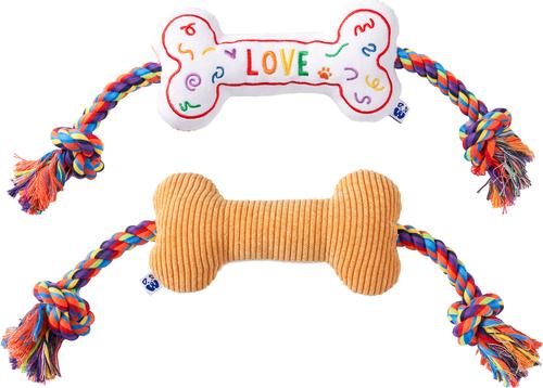 Show full view: PAWTY TOYS Love Bone with Tug Rope Plush Dog Toy slide 3 of 5