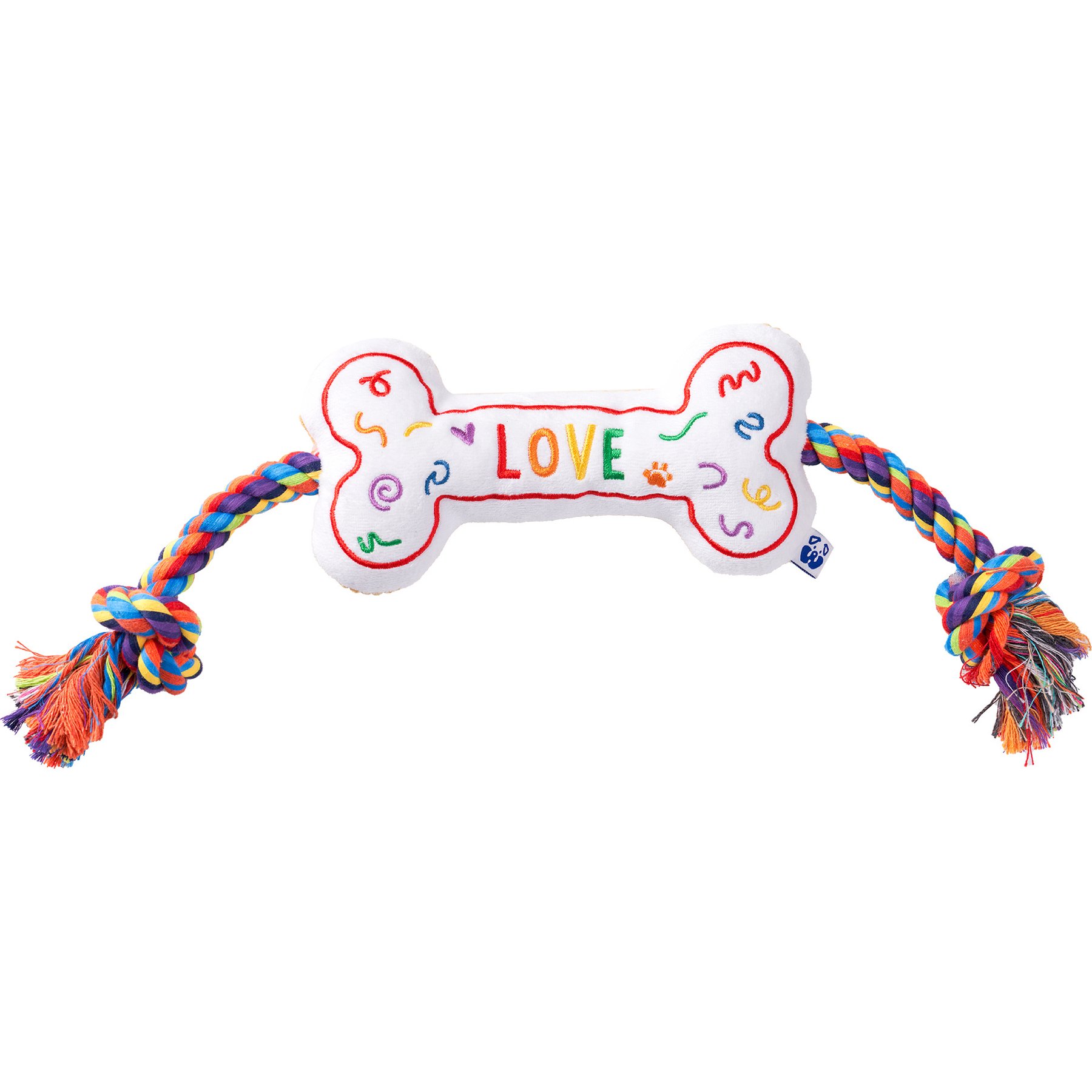 PAWTY TOYS Love Bone with Tug Rope Plush Dog Toy