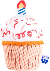 PAWTY TOYS Birthday Cupcake Tug Rope Plush & Squeaky Dog Toy, Pink/White