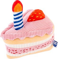 PAWTY TOYS Birthday Cake Tug Rope Squeaky Plush Interactive Dog Toy, White/Blue