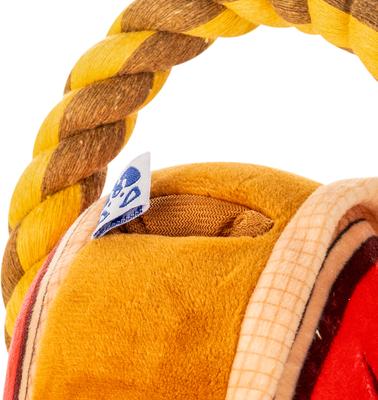 Show full view: PAWTY TOYS Steak Tug Rope with Treat Slot Squeaky Plush Dog Toy slide 5 of 5