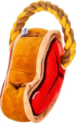 Show full view: PAWTY TOYS Steak Tug Rope with Treat Slot Squeaky Plush Dog Toy slide 2 of 5