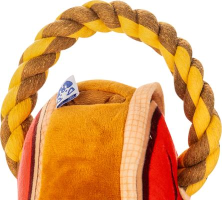 Show full view: PAWTY TOYS Steak Tug Rope with Treat Slot Squeaky Plush Dog Toy slide 4 of 5