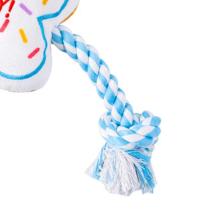 Show full view: PAWTY TOYS Birthday Bone Tug Rope Squeaky Plush Dog Toy, White/Blue slide 4 of 5