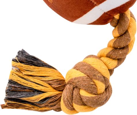 Show full view: PAWTY TOYS Football Tug Rope with Treat Slot Squeaky Plush Dog Toy slide 5 of 5