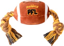 PAWTY TOYS Football Tug Rope with Treat Slot Squeaky Plush Dog Toy