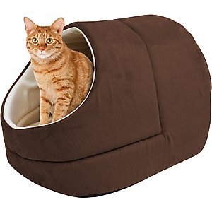 Jespet Cave Covered Cat & Dog Bed, Brown