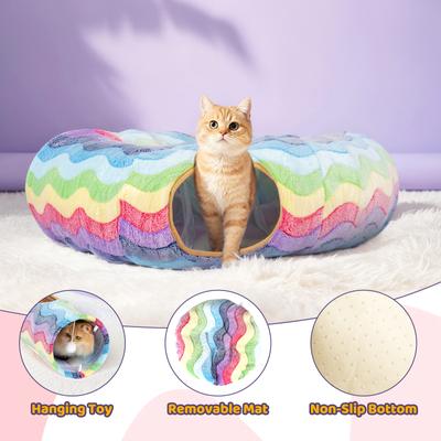 Show full view: Happy & Polly Rainbow Striped Orthopedic Bolster Cat Bed with Circle Tunnel slide 6 of 9