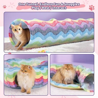 Show full view: Happy & Polly Rainbow Striped Orthopedic Bolster Cat Bed with Circle Tunnel slide 8 of 9