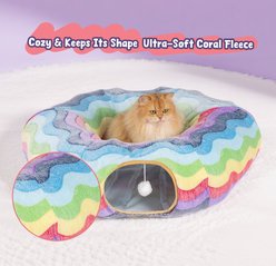 Happy & Polly Rainbow Striped Orthopedic Bolster Cat Bed with Circle Tunnel slide 2 of 8