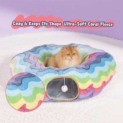 Show full view: Happy & Polly Rainbow Striped Orthopedic Bolster Cat Bed with Circle Tunnel slide 5 of 9