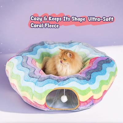 Show full view: Happy & Polly Rainbow Striped Orthopedic Bolster Cat Bed with Circle Tunnel slide 4 of 9