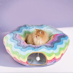 Happy & Polly Sun Nest Retreat Rainbow Striped Tunnel Cat Toy