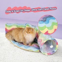 Happy & Polly Rainbow Striped Orthopedic Bolster Cat Bed with Semicircle Tunnel slide 2 of 8