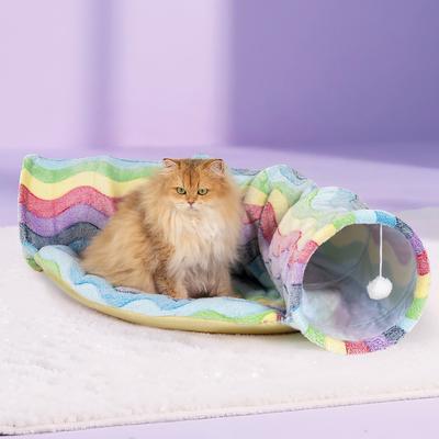 Show full view: Happy & Polly Crescent Moon Rainbow Striped Tunnel Cat Toy slide 3 of 9